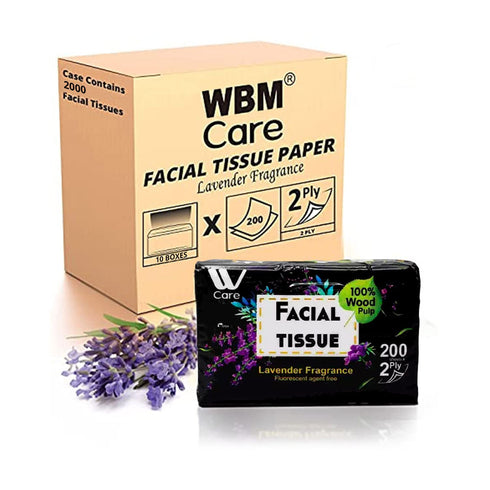 2-Ply Facial Tissues with Lavender Fragrance (Pack of 10) 200 Sheets/Box | WBM CARE